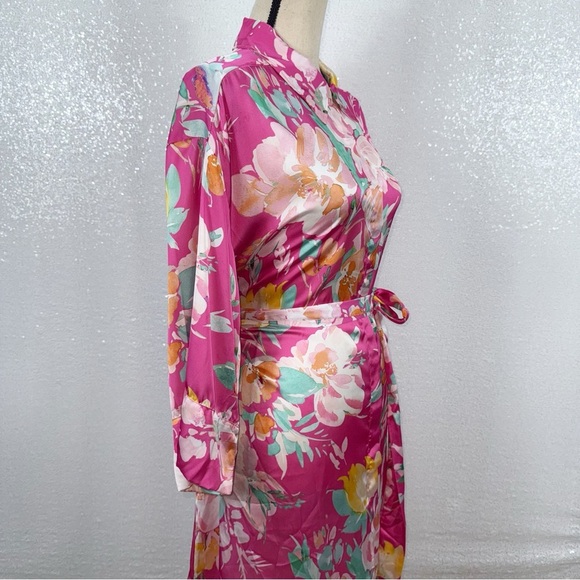 Zara Vibrant Satin Floral Women's collared button down shirt dress Large - Picture 12 of 15